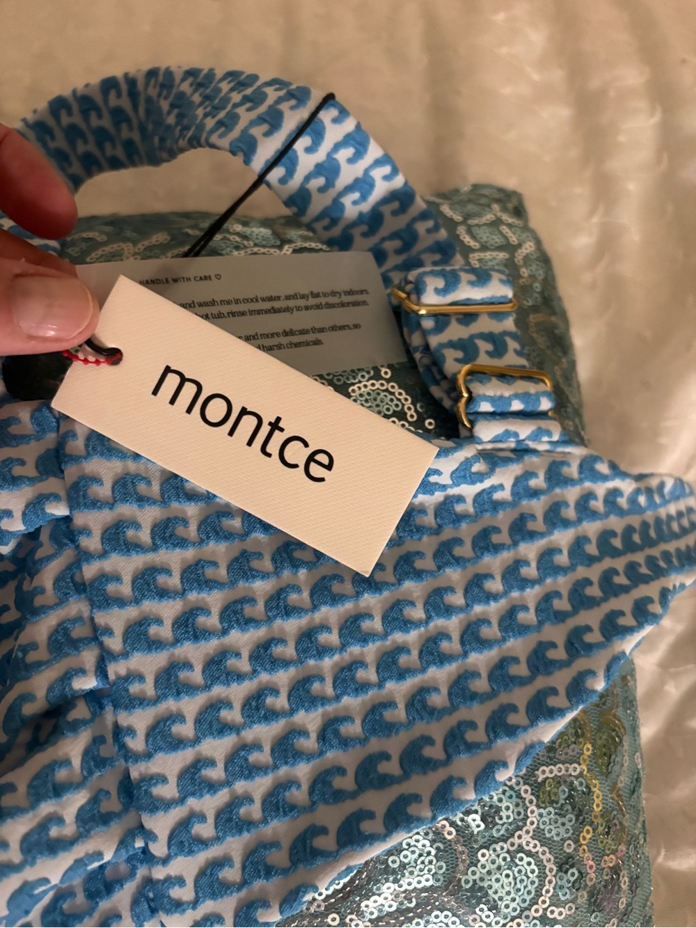 Montce Blue and White Wave-Print  top and bikini skirt cover. - Picture 4 of 10